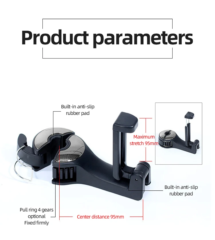 Car mounted hook black phone holder hook multifunctional car lock type phone holder creative rear headrest hook car universal