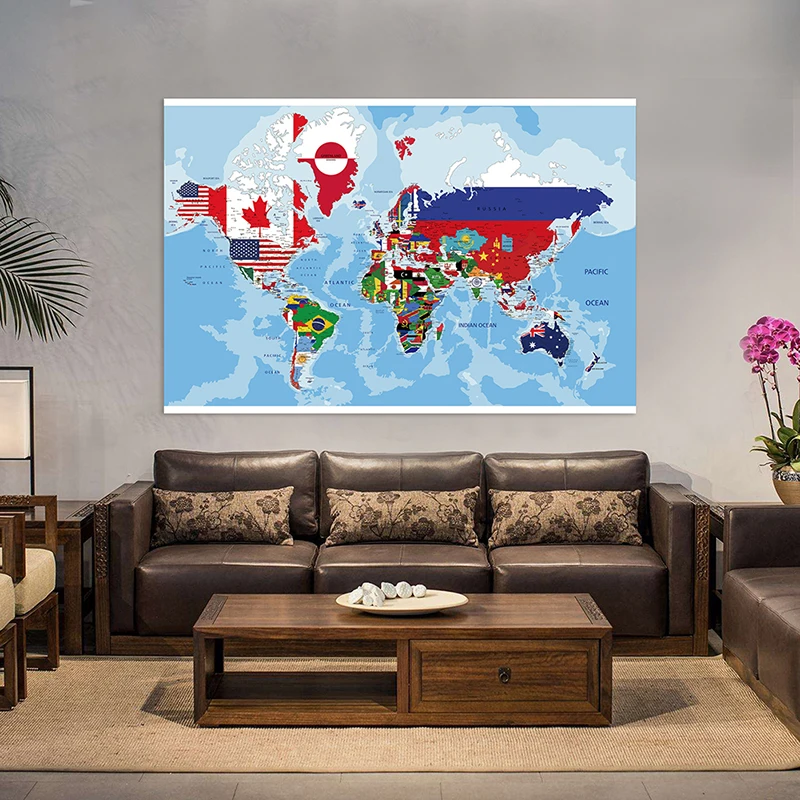 El mapa del mundo cuadro para colgar en la pared telón de fondo pintura en lienzo no tejido póster creativo suministros escolares de oficina en casa regalo 150*100cm