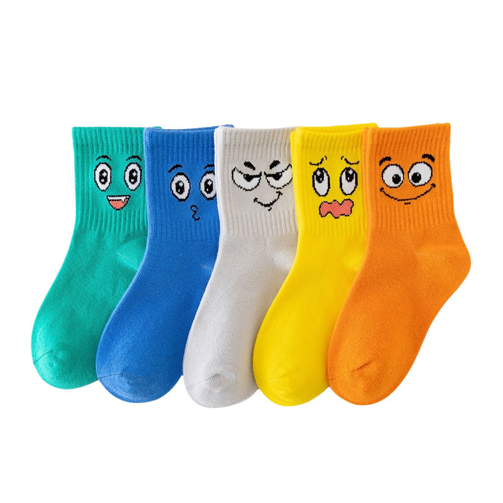 5 paia di calzini per bambini Emoticon Modello viso divertente Calzini comodi e traspiranti per ragazzi e ragazze