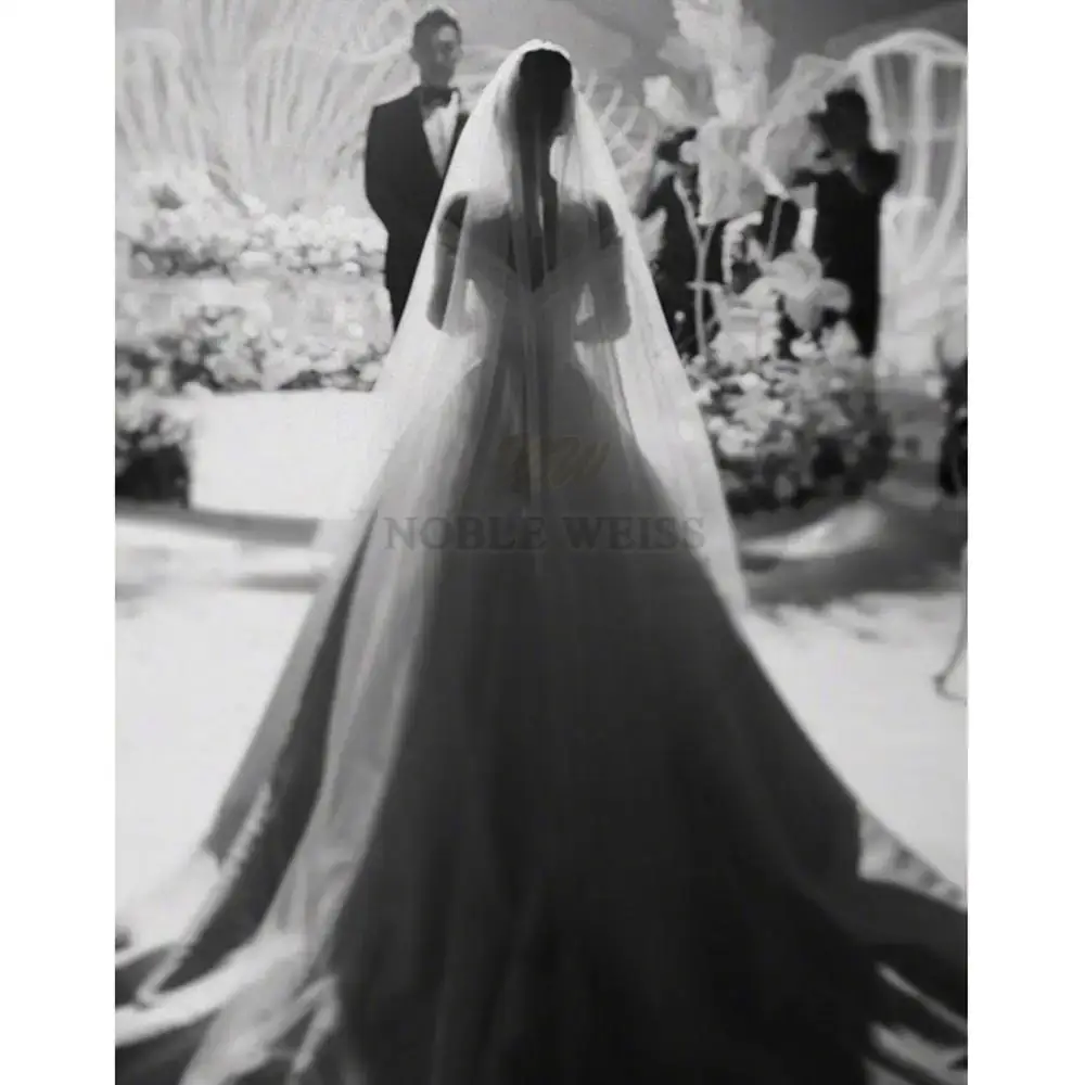 리본 가장자리 웨딩 베일 Tulle Long Bridal Veil 두 레이어 신부 베일 긴 신부 파티 베일 웨딩 액세서리 맞춤형