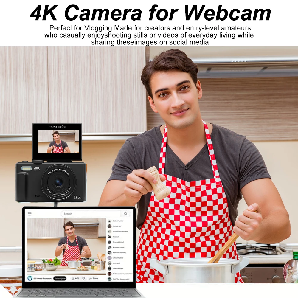 Compact Digital Photography Camera 4K 18X Digital Zoom Vintage Vlog Video Recorder YouTube 180° Flip Screen Selfile WiFi Web Cam