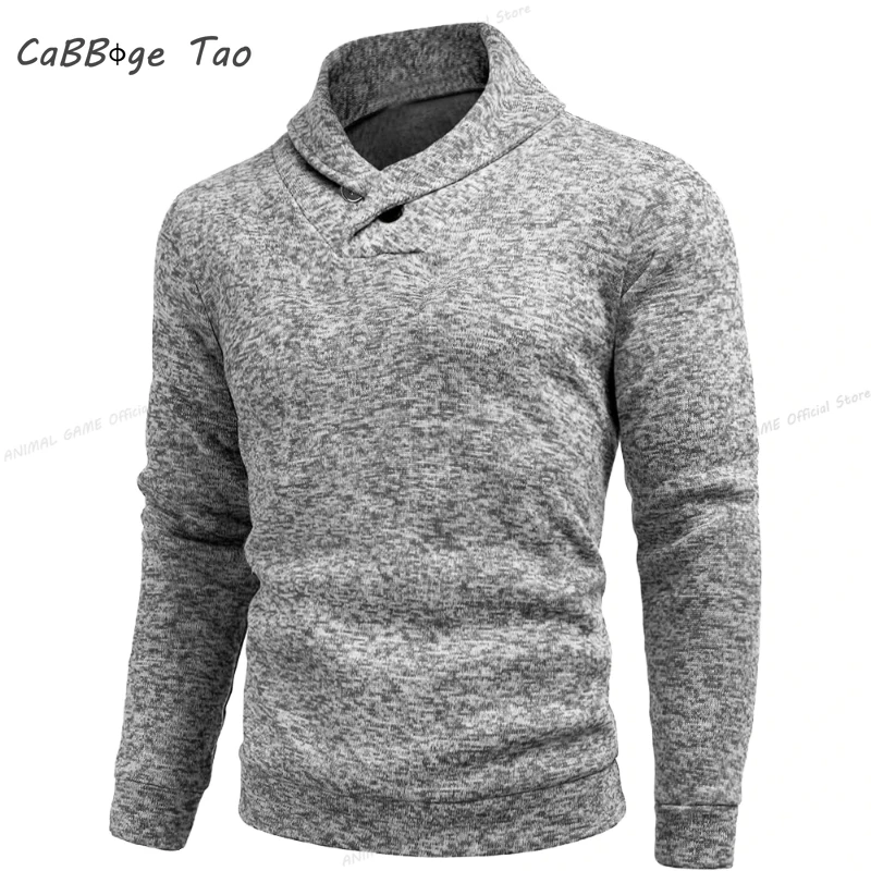 Jesienno-zimowy nowy męski sweter z długim rękawem i wysokim dekoltem Casual Slim Fit Top Mixed Color Elastic Slim Fit Warm Stripe Top
