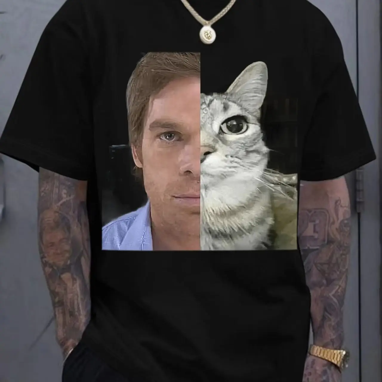 Dexter morgan gato camisetas engraçado algodão manga curta o pescoço camiseta unisex streetwear roupas dos homens harajuku impresso camisetas topos