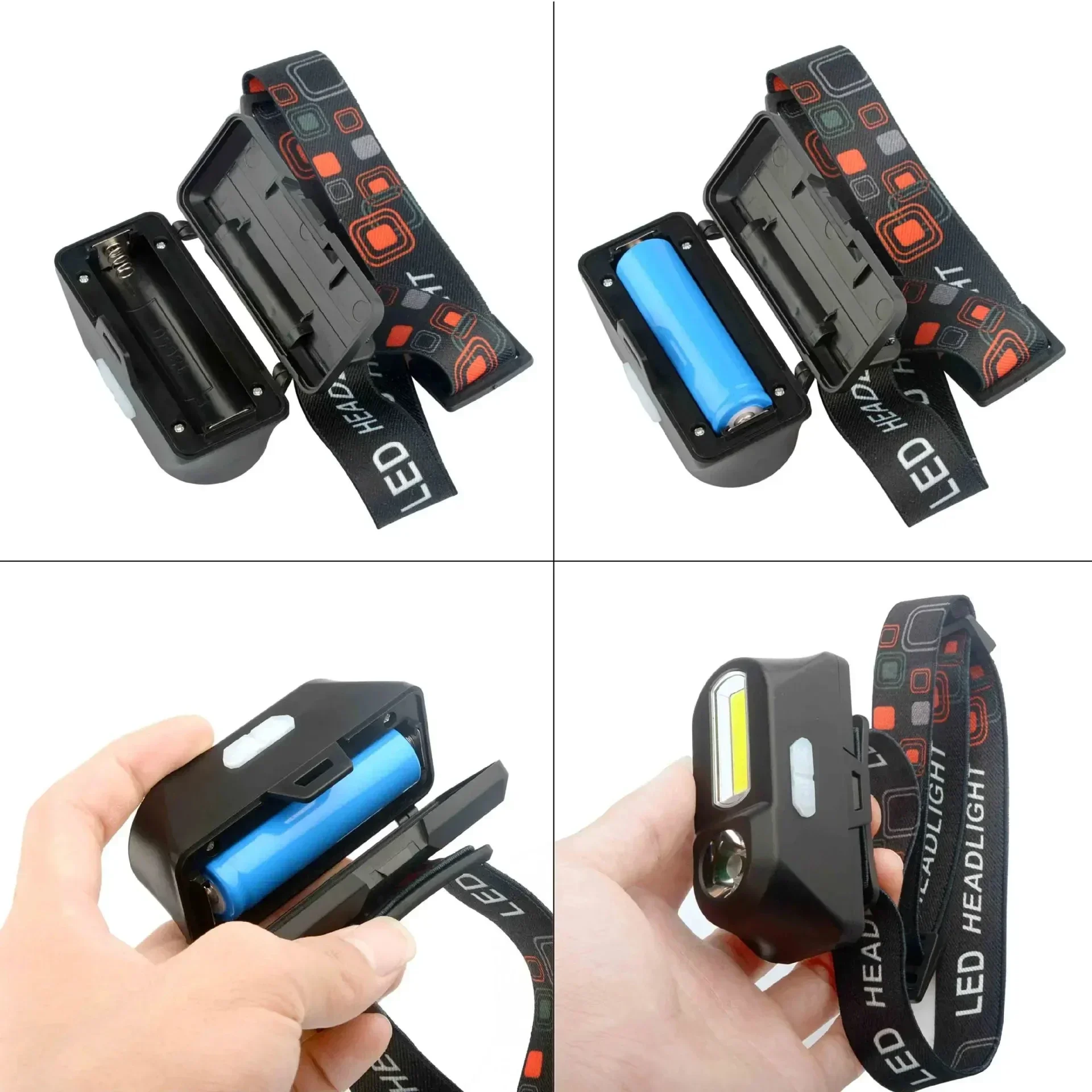 Potente linterna frontal COB + LED 18650 2000MaH, recargable, resistente al agua, linterna de cabeza brillante para acampar y ciclismo