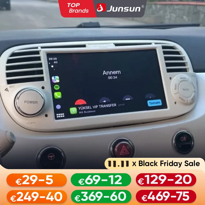 Junsun Android Radio Radio de coche para FIAT 500 Abarth 2007-2015 sistemas inteligentes de coche para Apple Carplay Multimedia GPS RDS WIFI