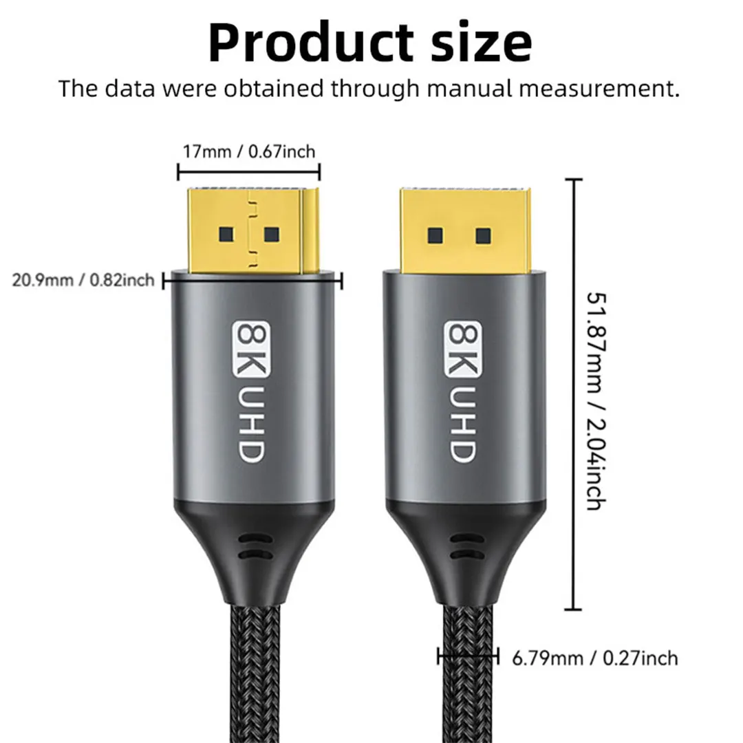8K DP Cable DisplayPort Cable 1.4 High Speed Display Port Cord 8K@60Hz G-Sync FreeSync 4K@144Hz 2K@240Hz HDR 10 32.4Gbps