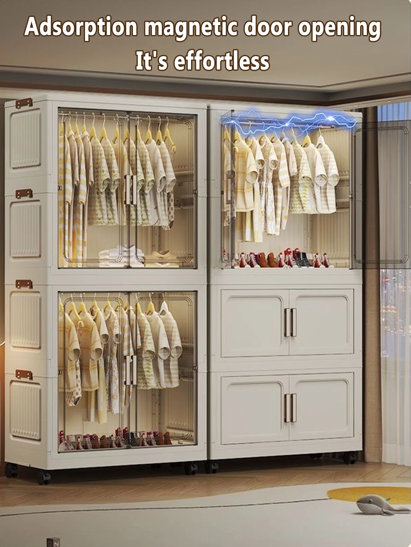 Folding Storage Cabinet Multi-Scene White/Black/Gray Home Office Kitchen Bathroom Multi-Functional Organizer with Doors