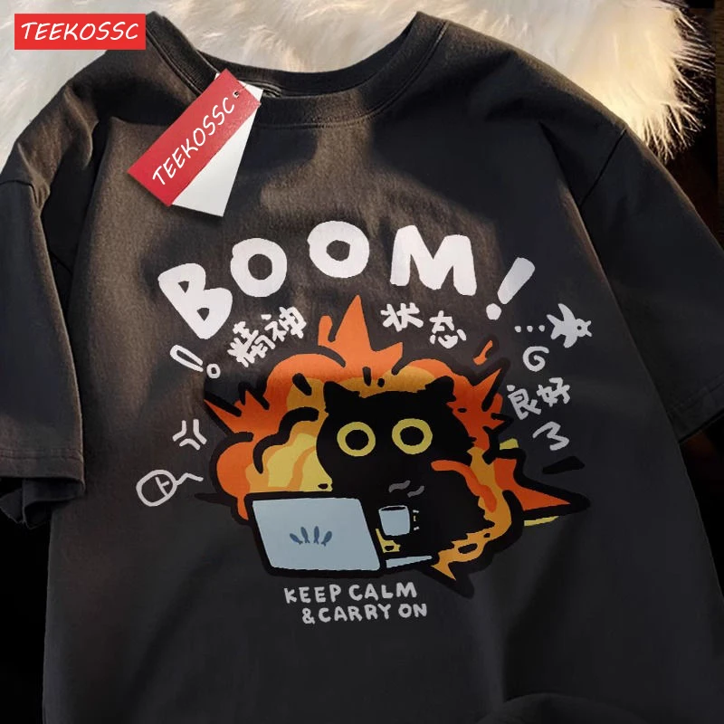 良い精神状態純粋な綿半袖 tシャツ男性女性 2024 夏の新 tシャツ服ルーズカジュアル漫画特大トップ