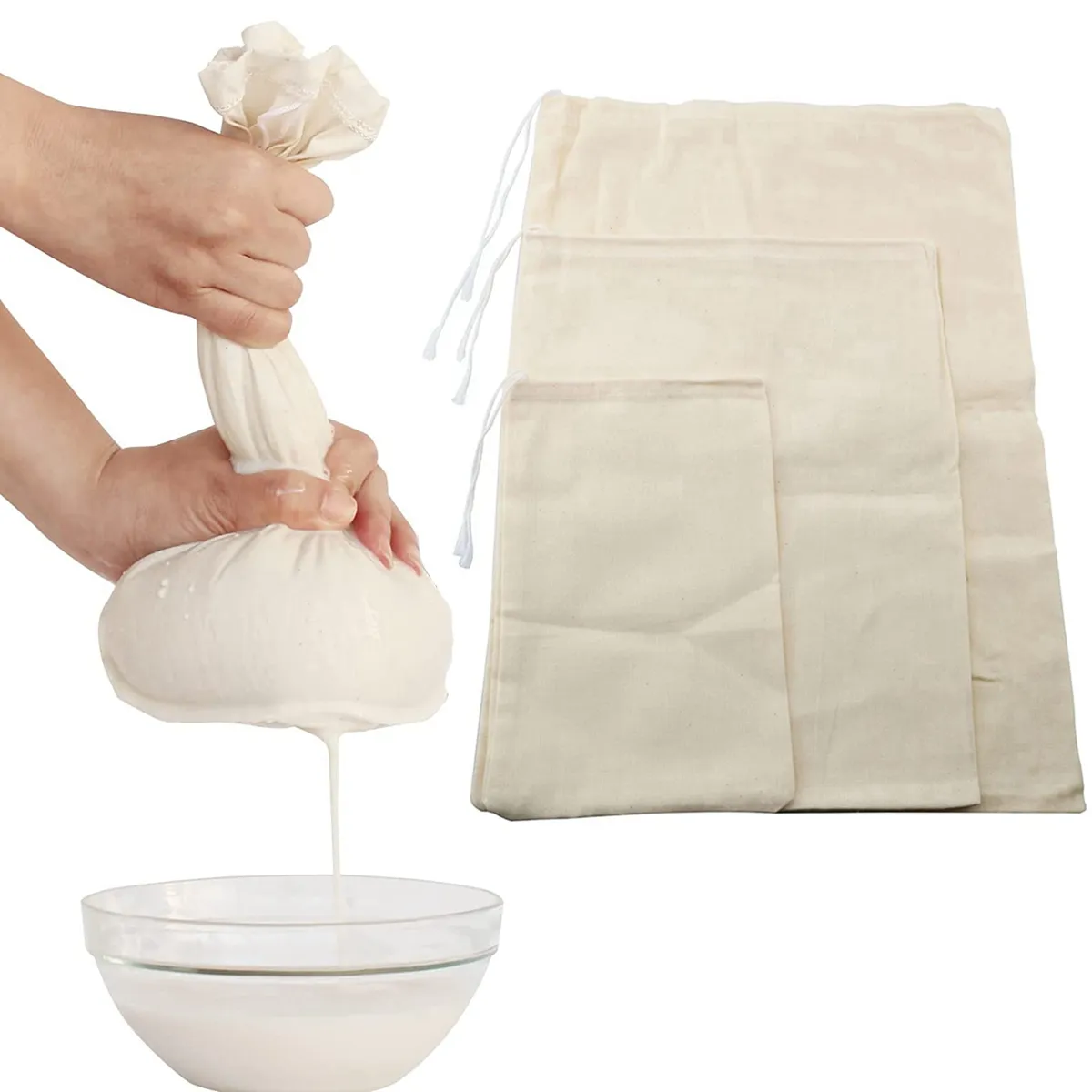 Bolsas reutilizables de tela para queso, bolsas para colar nueces, leche, bolsas para preparar en frío, té, yogur, filtro de café, coladores