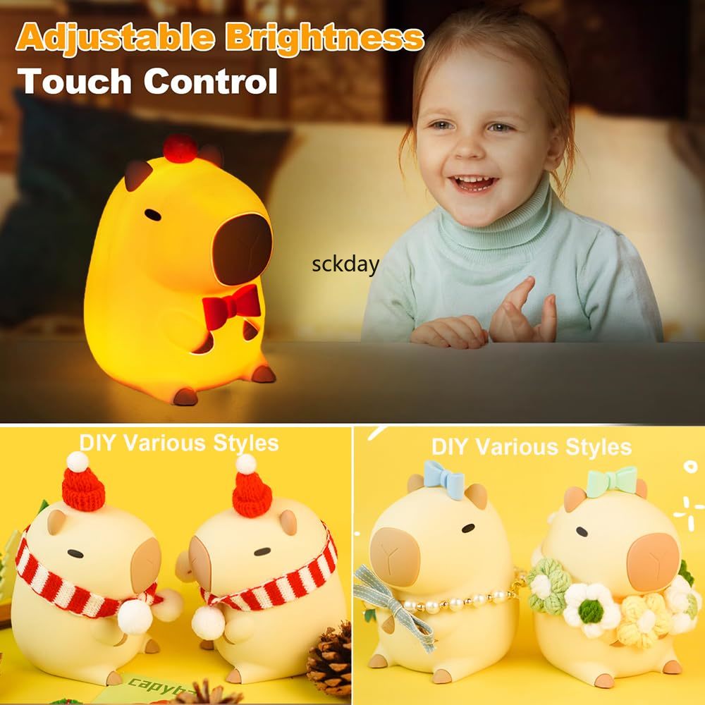 Adorkable Silicone LED Capybara Night Light Animal Lamp Touch Sensor Nightlight Children Kid Bedside Bedroom Decor Birthday Gift