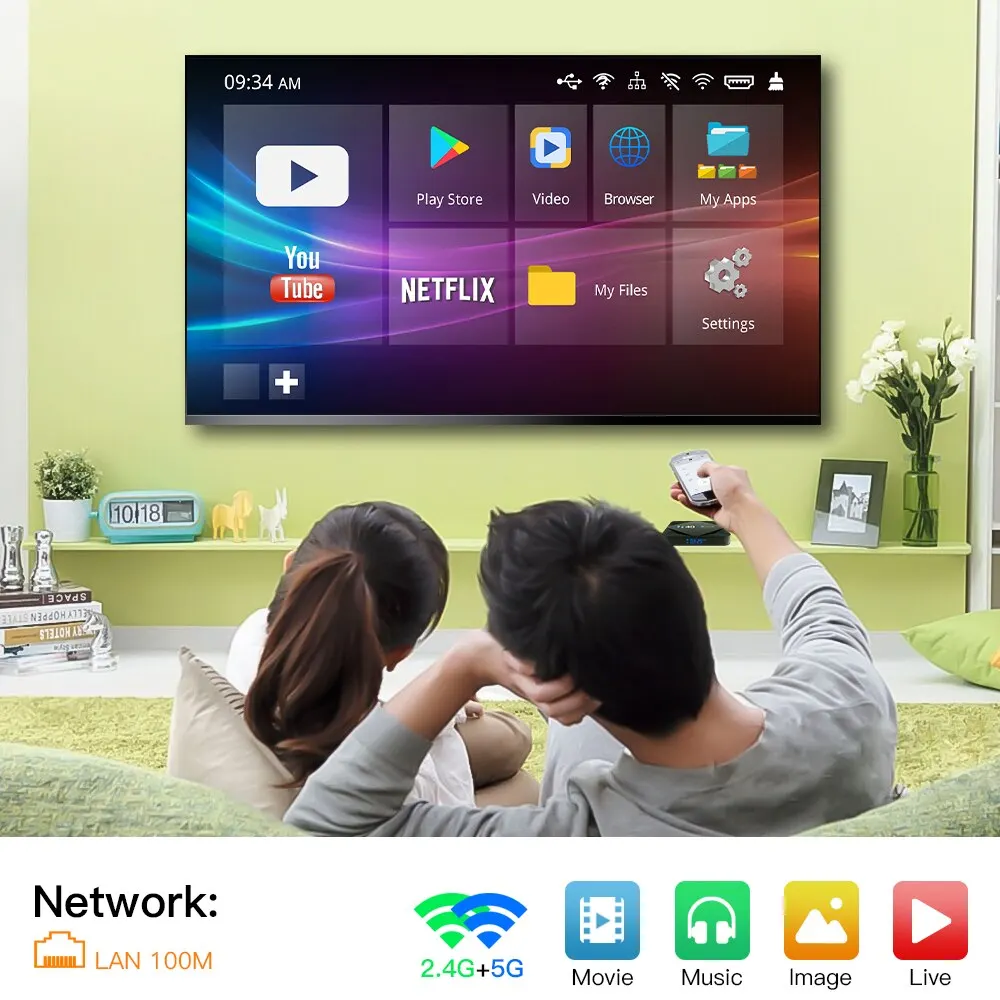 HONGTOP-Smart Android TV Box, H616, Android 10, Suporte 2.4G, 5G, WiFi, Bluetooth, Vídeo HD 6K, H.265 Media Player, Top Box