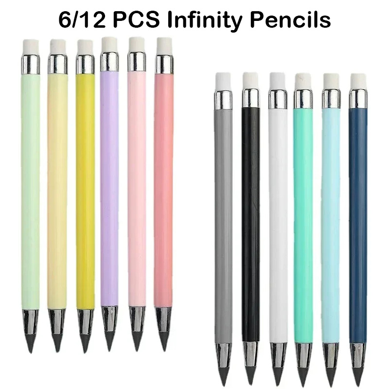 6/12 unids/set lápices infinitos sin afilar lápices eternidad sin tinta bolígrafos ilimitados Kawaii arte escuela suministros de oficina papelería