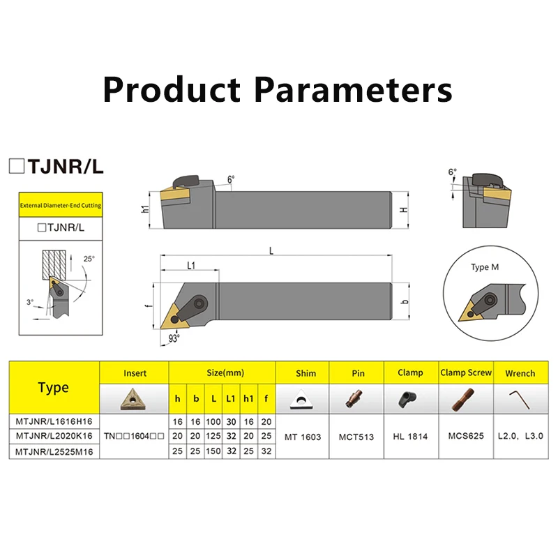 MTJNR1616 MTJNR2020 MTJNR2525 MTJNR3232 Lathe Bar CNC Cutting Tool MTJNR/L External Turning Tool Holder