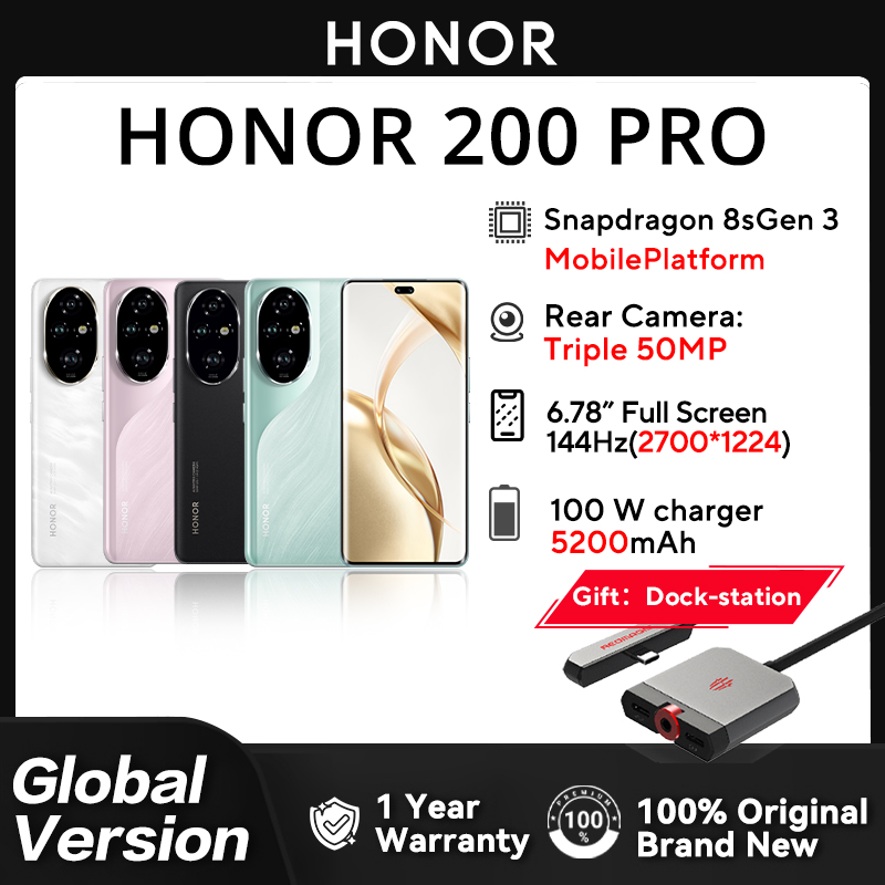 New Original Global Version Honor 200 Pro ELP-NX9 Snapdragon 8S Gen 3 6.78" 120Hz AMOLED 5200mAh 100W Wired 66W Wirel NFC