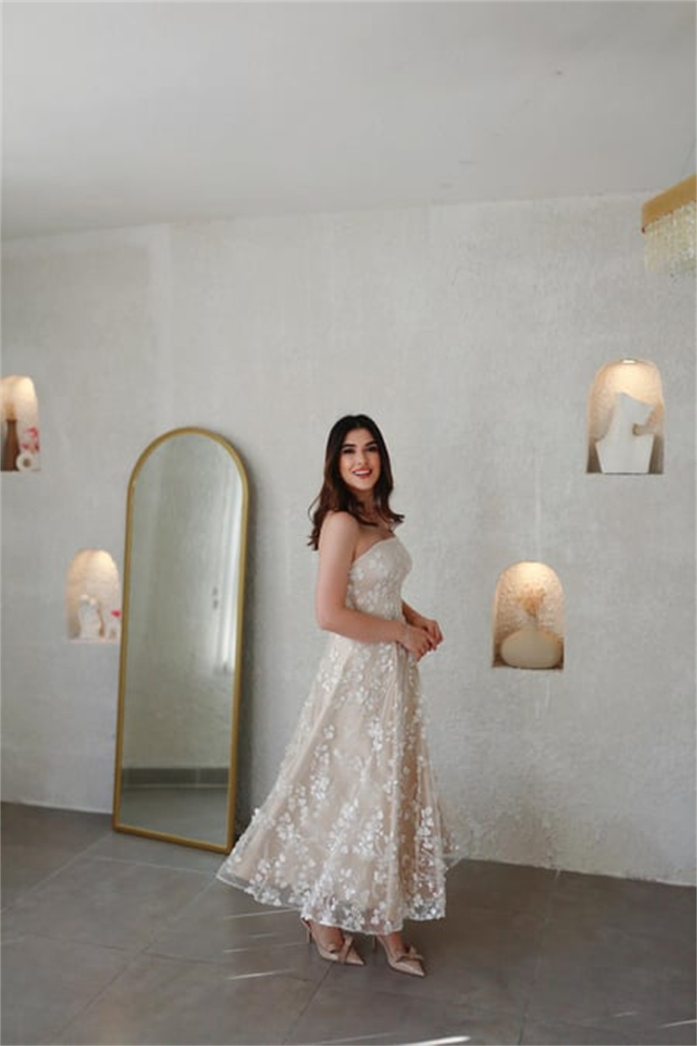 Bella Champagn Tule Vestidos de Noite Fora do Ombro A Linha Vestidos De Fiesta Elegante Mangas Compridas Tornozelo-comprimento فساتmavera