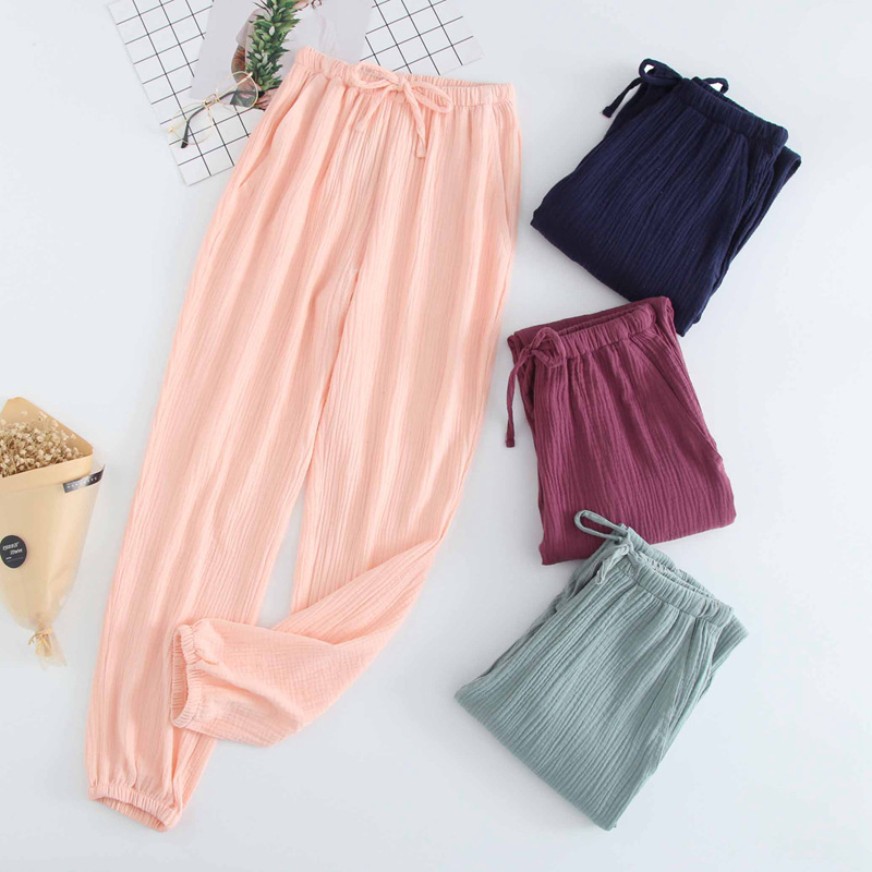 Japanische Pyjamas Männer und Frauen Frühling und Herbst Heimhosen Baumwolle gewaschen Doppelgaze lose bequeme Hosen Freizeithosen