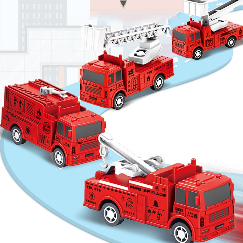 4 Pcs Small Rebound Truck for Children Pull Back Ladder Fire Fighting Toy Car Model Educational Cars