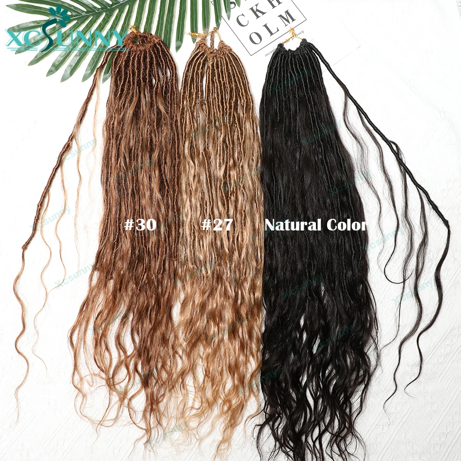 Pré Looped onda do corpo Crochet Boho Locs com cachos, Trança sem nós, Deusa Locs com cabelo humano, Encaracolado Termina