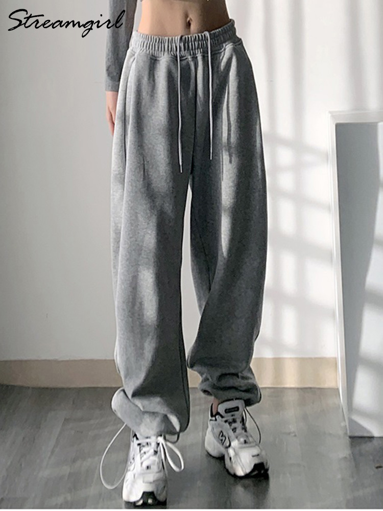 ฤดูหนาว WARM Sweatpants สําหรับผู้หญิงสูงเอว Jogger กํามะหยี่กางเกงขากว้างผู้หญิงกางเกงกีฬาฤดูใบไม้ร่วงขนแกะ Sweatpants ผู้หญิง