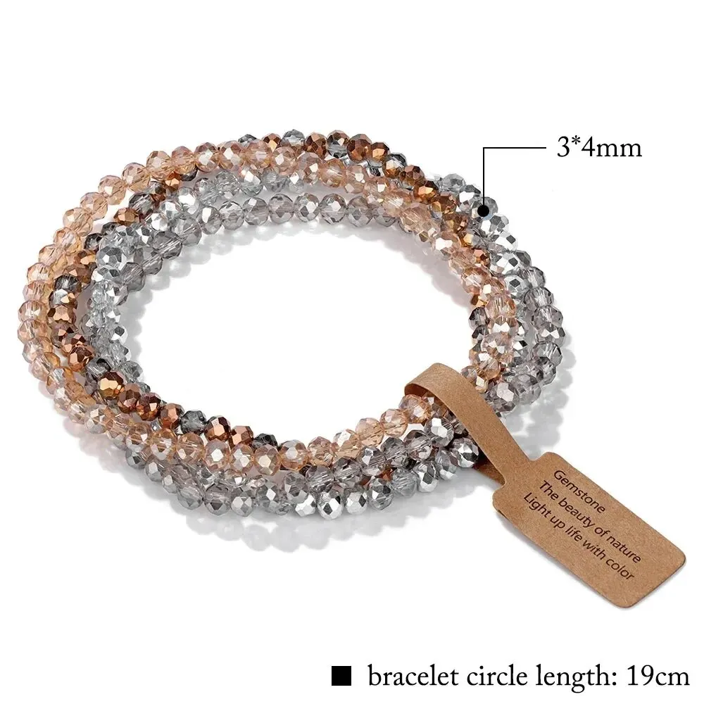 Juego de 4 piezas de cuentas de vidrio facetadas, pulsera elástica, cuentas de vidrio efecto AB, pulsera elástica multicolor hecha a mano con cuentas, joyería