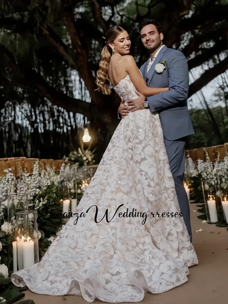 Vestido de noiva sem alças personalizado com deslumbrantes apliques de renda e silhueta floral linha a vestido de noiva vestidos de novia