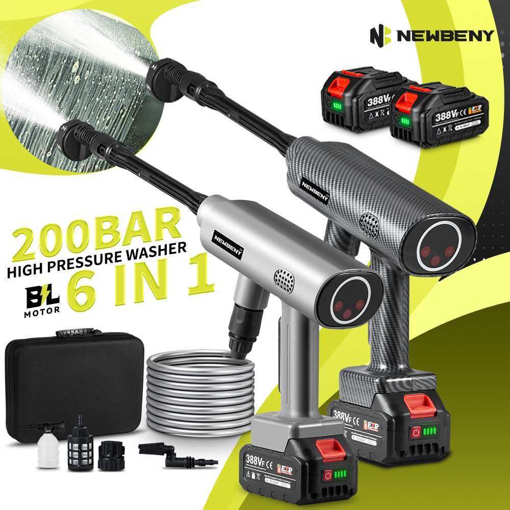 NEWBENY 200 бар 6 в 1 бесщеточная электрическая автомойка аккумуляторная садовая пеногенератор машина для очистки батареи 18 В-21 В