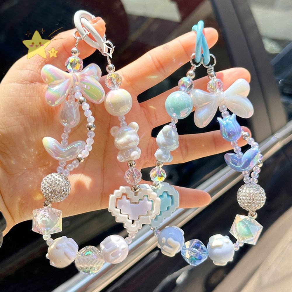 Colorful Acrylic Phone Lanyard Chain Pendant Beaded Heart Bag Decoration Pendant Crystal Hanging Ornament