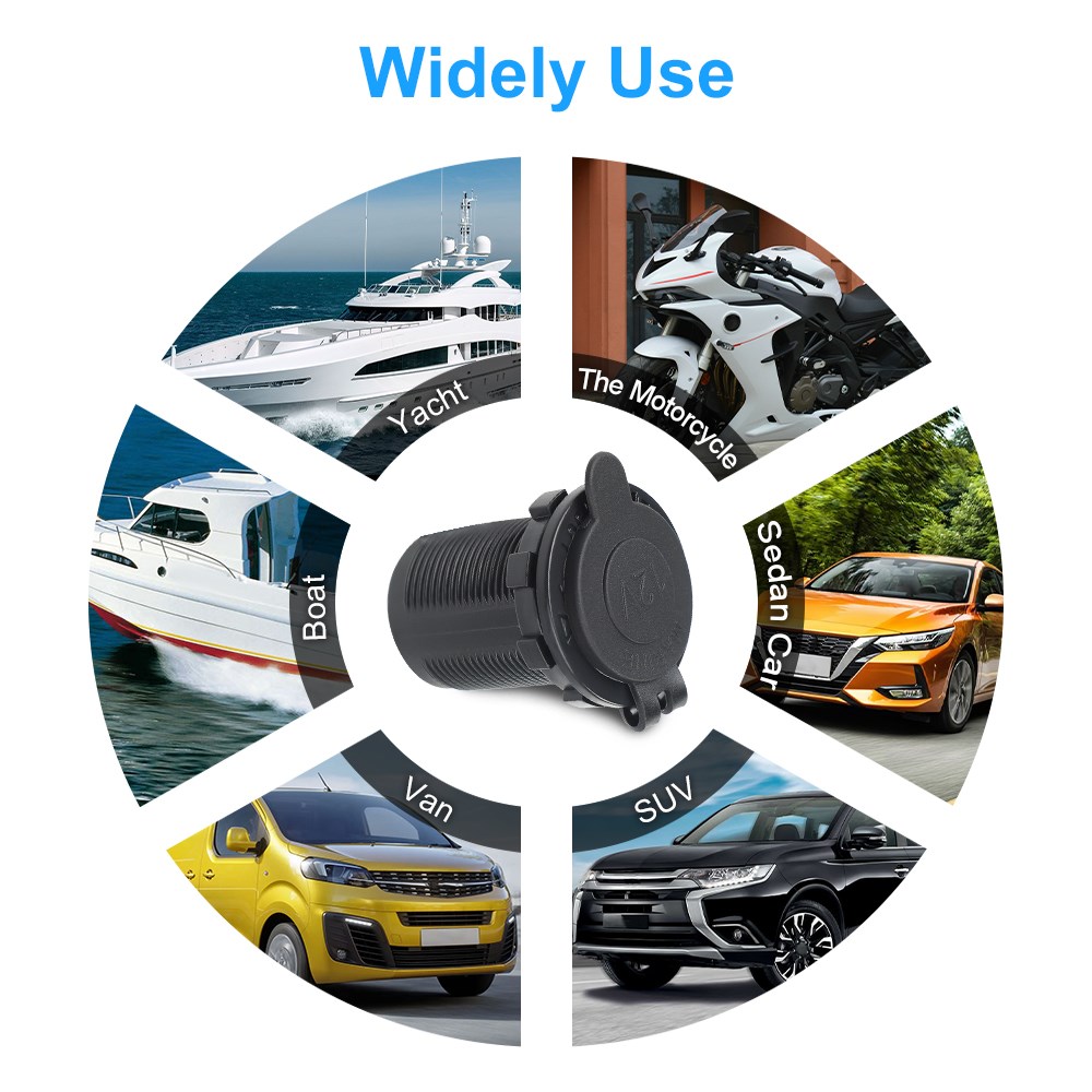 4 Colors Cigarette Lighter Socket 12V-24V Waterproof Plug Power Outlet Adapter Car Accessories for Marine Boat Motorcycle Truck