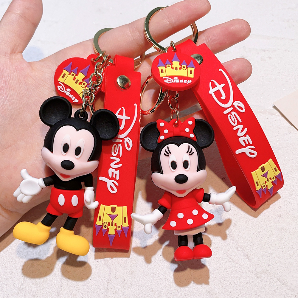 Christmas Mickey and Minnie Resin Figurine Keychain Car Bag Key Ring Gift