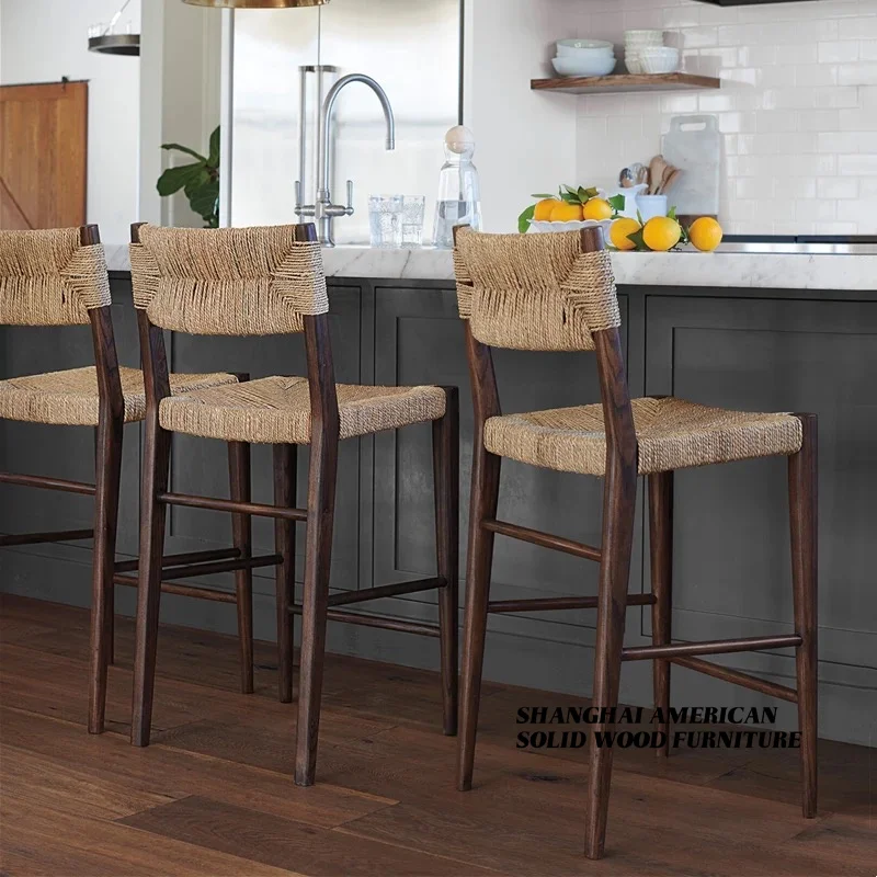 Modern Nordic Bar Chairs Wooden Reception Reception Sturdy Backrest High Chairs Island Ergonomic Comfortable Muebles Furniture