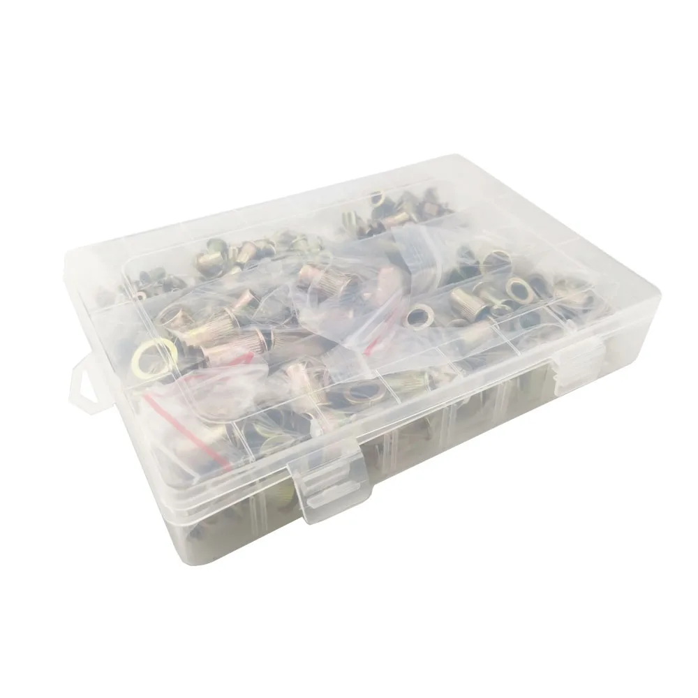 ALLSOME 300Pcs Niet Mutter Metric Aluminium Legierung Muttern Einsatz Nieten M3 M4 M5 M6 M8 M10 M12 Flache Kopf mutter Sets Kit