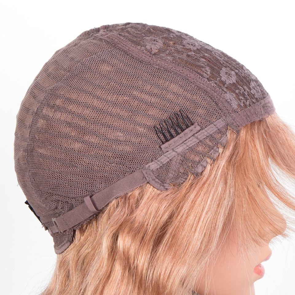 Pelucas brasileñas onduladas elegantes, cabello humano Remy con flequillo, Color naranja, rojo, marrón, P4/27