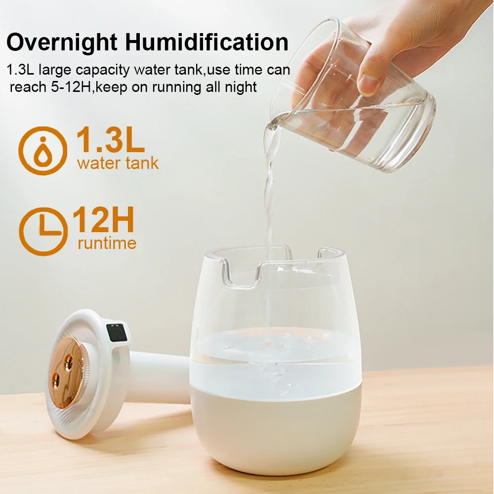 Air Humidifier 1300ML AROMA Humidifier สเปรย์คู่พอร์ต Essential Oil Diffuser USB Water Humidifier พร้อมแสงสําหรับโฮมออฟฟิศ