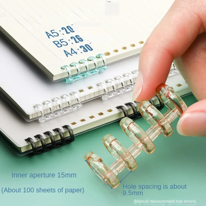 10PCS 5 fori Raccoglitore a fogli mobili Anello Notebook Primavera Anelli a spirale Raccoglitore Striscia Fibbia Clip Vincolante Clip Materiale scolastico di cancelleria