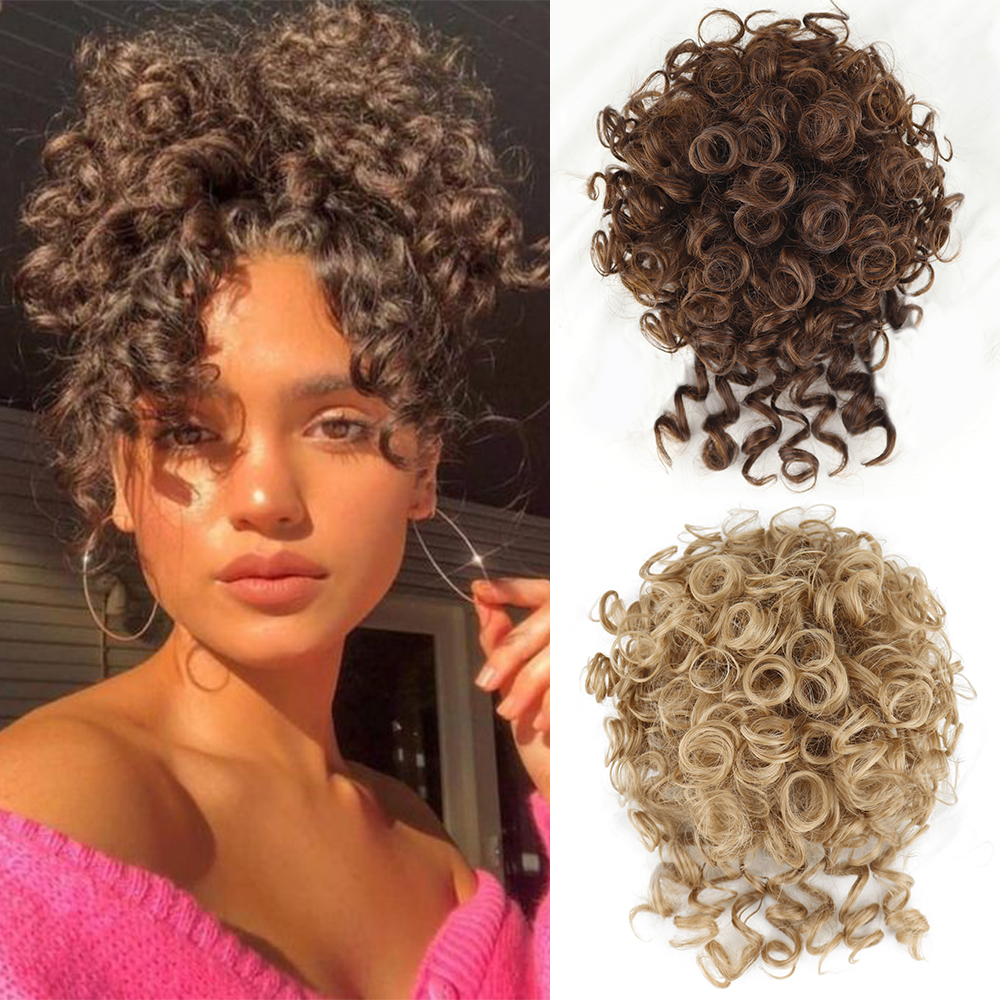 Synthetic Messy Bun Hair Piece For Women Elastic Drawstring Loose Wave Large Curly Hair Bun Messy Scrunchie Ponytail Extension
