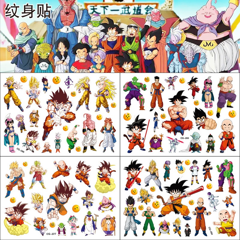 Pegatinas de tatuaje de Dragon Ball Son Goku, pegatinas de fiesta de transferencia de agua circundante de Anime, arte corporal para niños, tatuaje falso, regalos de juguete