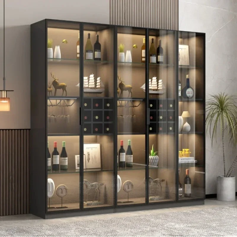 Wooden Display Wine Cabinets Liquor Luxury Wall Storage Wine Cabinets Modern Glass Botellero Vino European Furniture DF32FS