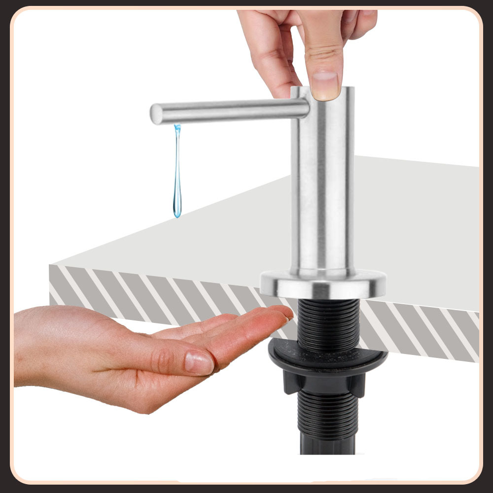 Kitchen Sink Lotion Dispenser Built-in Design Liquid Soap Bottle with Stainless Steel Head Hand Press Detergent Soap Dispenser