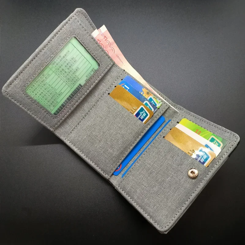 男性用ショートキャンバスウォレット,対照的な色,小さな3つの折りたたみ式財布,カードと小銭入れ,小さなチェンジバッグ,ファッション