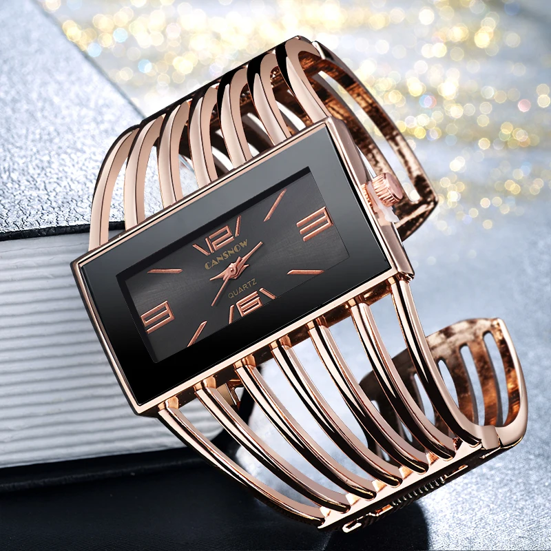 Reloj CANSNOW para mujer, reloj de pulsera de oro rosa a la moda de lujo, reloj de vestir para mujer, reloj de pulsera para mujer Saati para niñas, Relojes