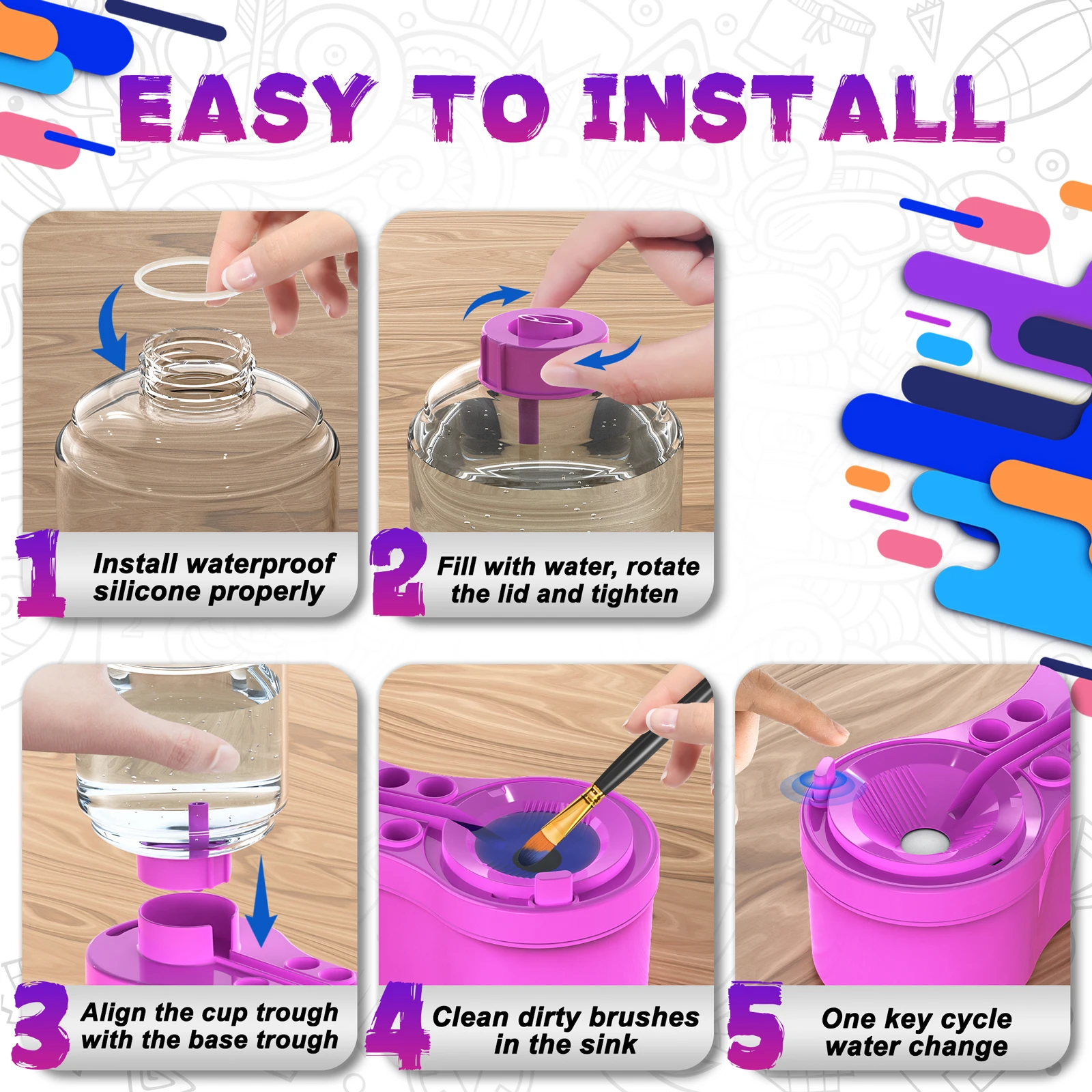 Paint Brush Cleaner with Drain Paint Brush Cleaning Machine Watercolor Pen Clean Tool for Acrylic Watercolor Water-Based Paints