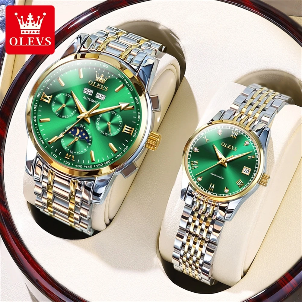 OLEVS Couple Watch Valentines Matching Watches His and Her Couple Set Wrist Watch Men and Women Lovers Wedding Romantic Gift