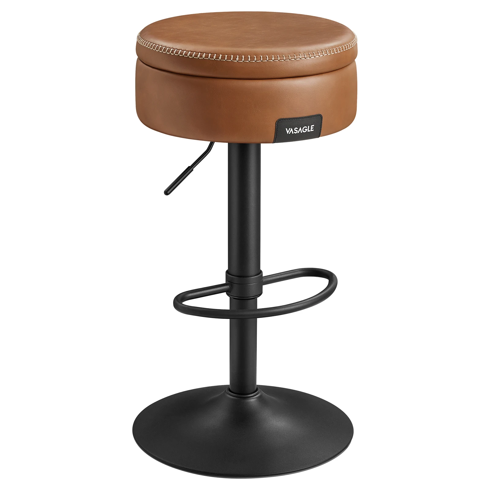 VASAGLE EKHO Collection - 360  Swivel Bar Stool, Height Adjustable Barstool with Storage, Synthetic Leather with Stitching