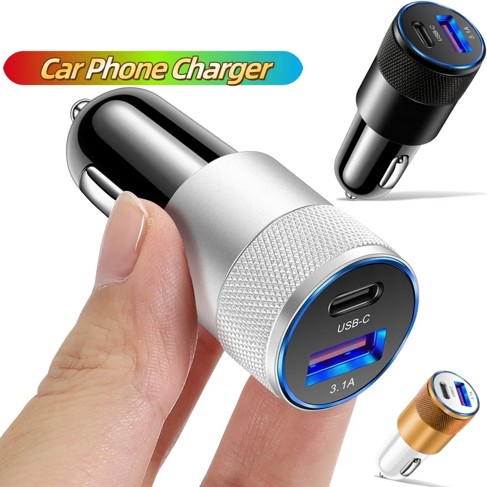 3.1a portas duplas usb carregador de carro tipo c adaptador de telefone de carregamento rápido pd adaptador de carregador de telefone soquete isqueiro para xiaomi