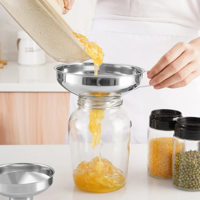 Rất Phổ Biến 2 Kích Thước Thép Không Gỉ Miệng Rộng Đồ Hộp Phễu Trộn Salad Lỏng Phễu Phễu Lọc Dụng Cụ Nhà Bếp Tiện Ích