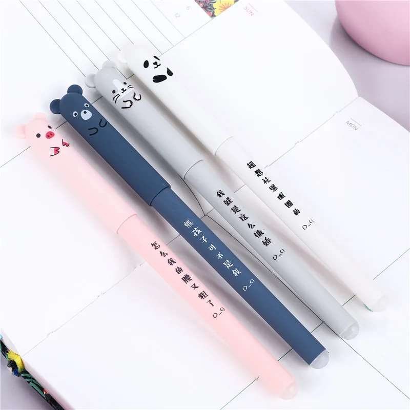 4 Cái/bộ Kawaii Gấu Lợn Mèo Chuột Xong Xóa Được Gel Trường Đồ Công Sở Văn Phòng Phẩm Quà Tặng 0.35Mm Xanh Mực Đen