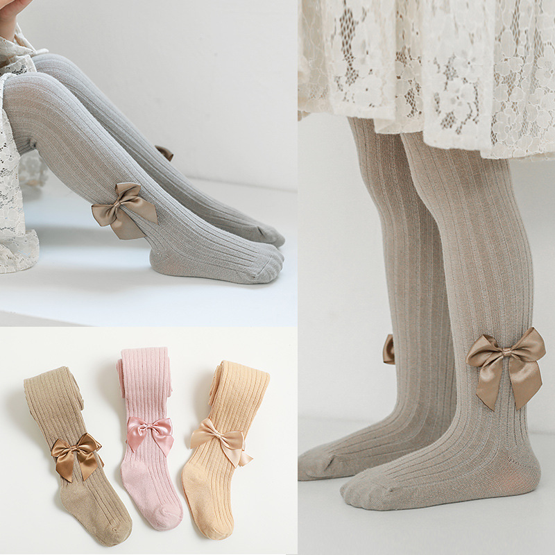 Trẻ Em Cotton Thun Bé Gái Công Chúa Dễ Thương Nơ Quần Trẻ Em Vớ Bé Gái 1 Quần Trẻ Sơ Sinh Dệt Kim Thun