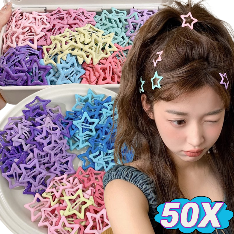 10/50 шт., красочные заколки со звездами Kawaii Y2K, милые заколки для волос BB для девочек, однотонные заколки со звездами, металлические застежки, головной убор, украшения для волос, подарки