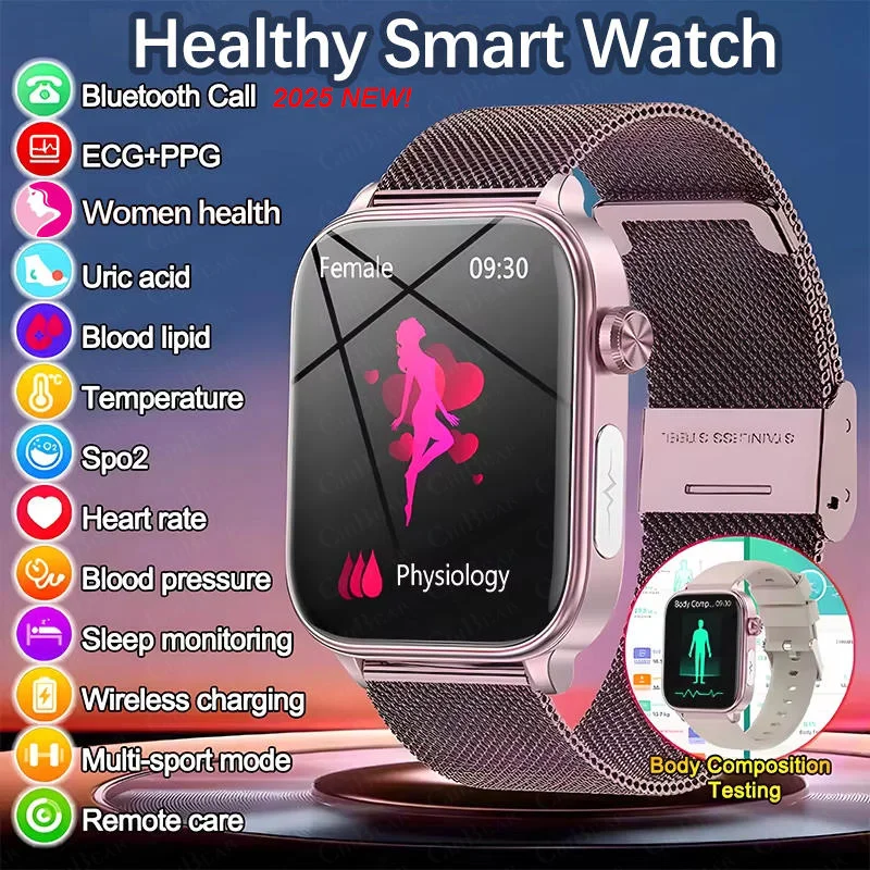 2025 nouvelle montre intelligente diagnostic lipides sanguins acide uricique pression artérielle Smartwatch hommes ECG + PPG voix Bluetooth appel santé montre