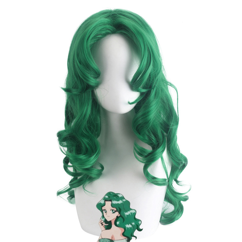 24 "lockiges mittleres Haar dunkelgrüne synthetische Perücke mit Pony für Weihnachts feier Halloween Cosplay